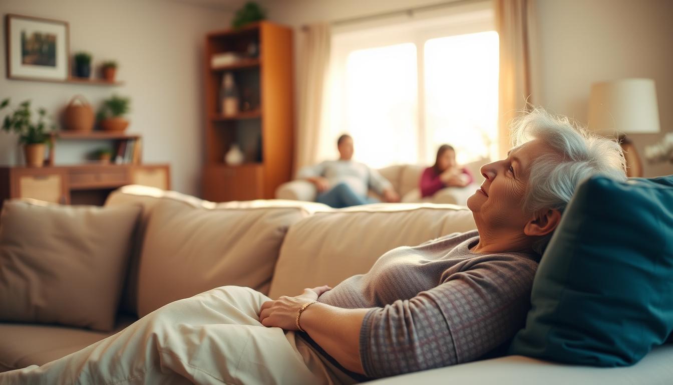 Resting on a comfortable couch