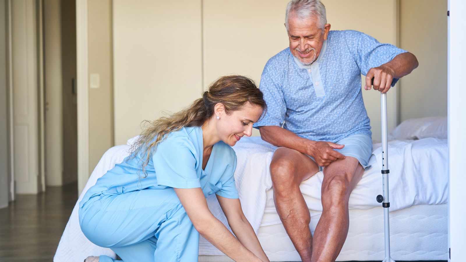 Male patient receiving home care after a stroke