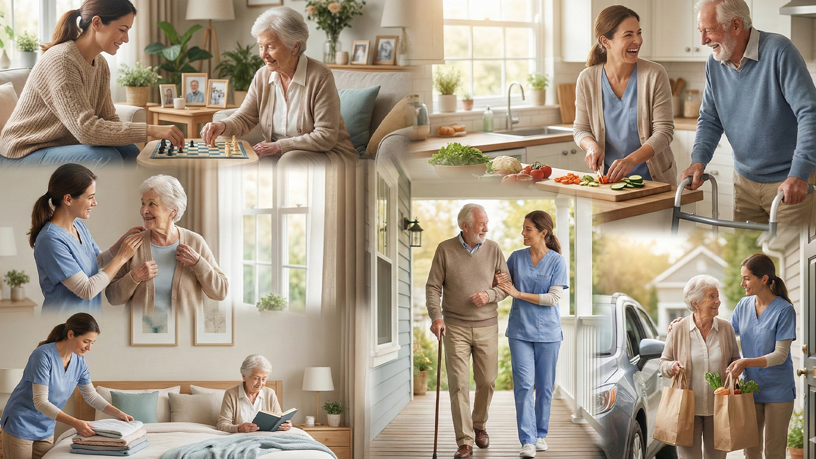 Collage of senior care at home